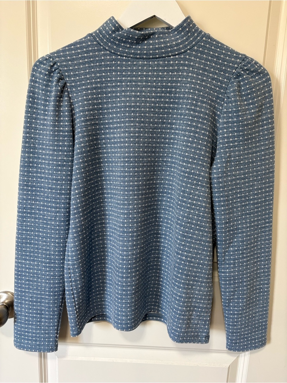 Madewell Blue and White Patterned Mockneck Top